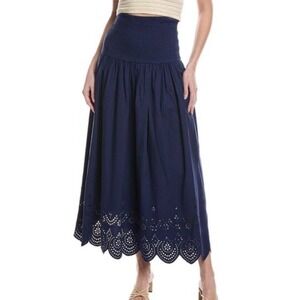 NWT Solid & Striped The Zaria Skirt French Navy Eyelet Smocked